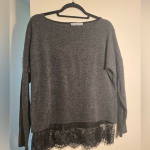 Promod grey sweater with black lace